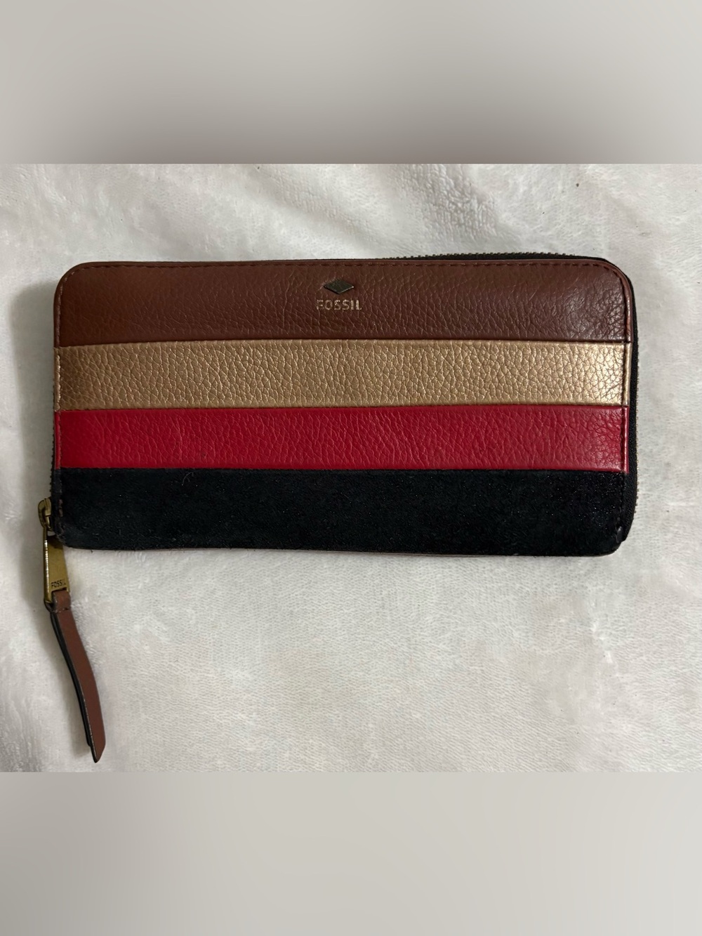 Fossil Sydney Multi Color Accordion Leather And Suede Wristlet Wallet